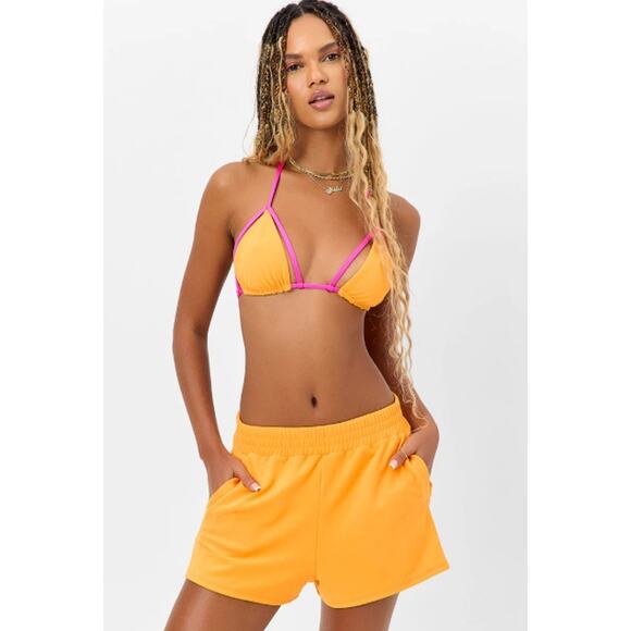 Frankie's Bikinis Pants - Frankies Bikinis Shorts Womens Small Morgan Terry High Rise Sundown Orange Beach